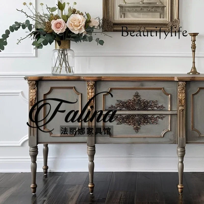 

Высококачественный французский ретро шкаф на крыльце из массива дерева, европейский резной роскошный обеденный боковой шкаф, декоративный шкаф