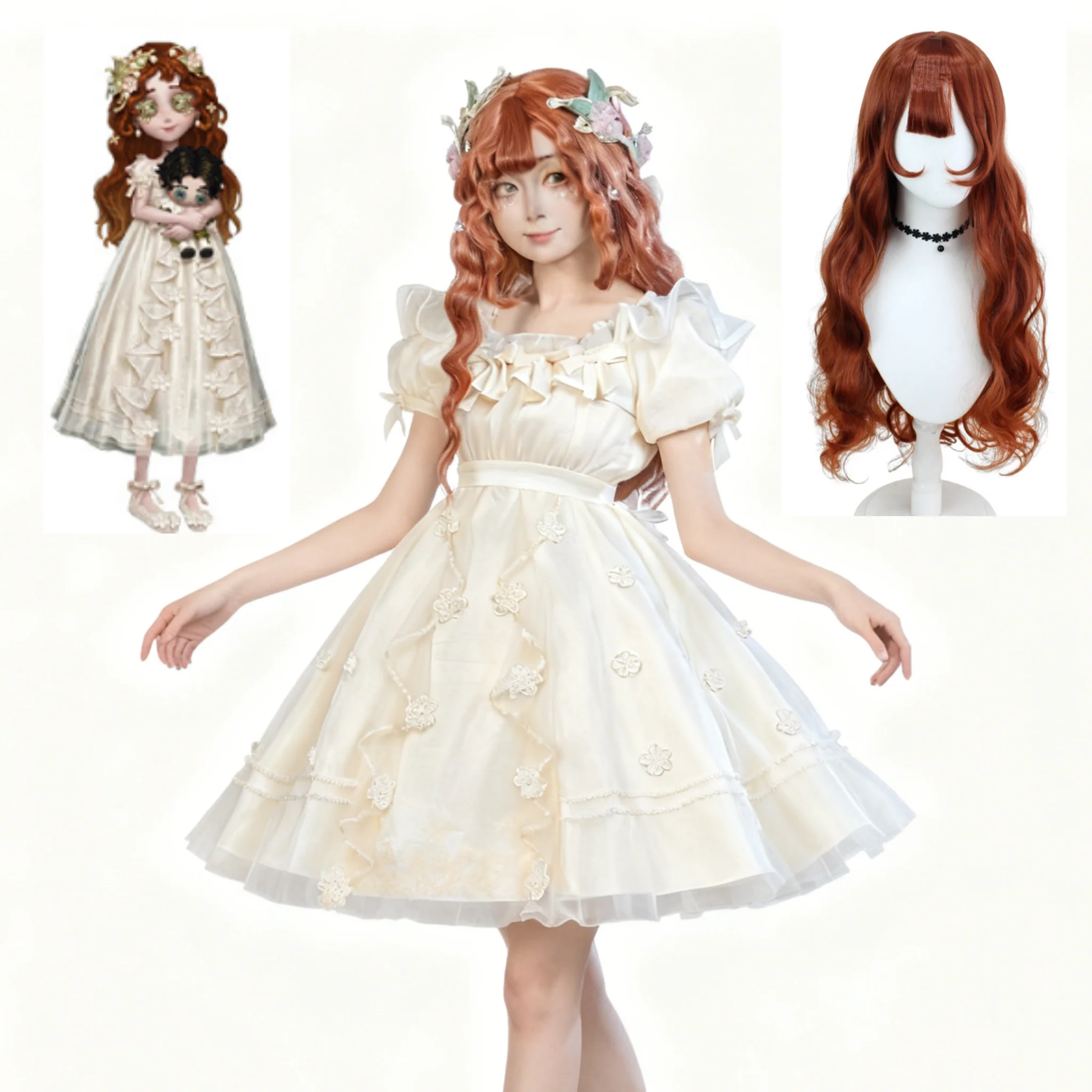 

Game IdentityⅤ Little Girl Eurydice Cosplay Costume Wig White Princess Dress Full Set Bow Ear Clips Hairpins Props Party Suit