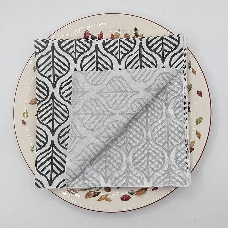 20pcs Modern Art Deco Napkins, Black Geometric Leaf Pattern on White, 2-Ply 33x33cm for Cocktail Party Wedding Table Decor - view 4