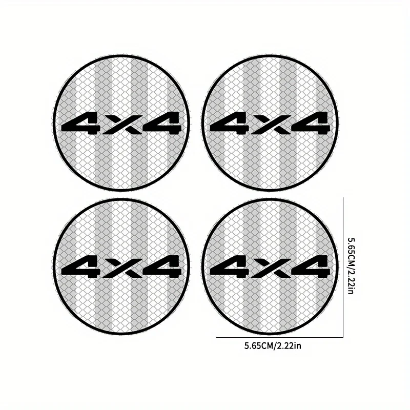1set 4x4 Red Reflective Hub Sticker Off-road Style Round Vinyl Decal Self-adhesive Car Wheel Center Cap Exterior Decoration