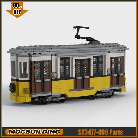 MOC Building Blocks Tram Old Style Train Model City Express Transit Vehicle DIY Assembled Technology Bricks Display Children Toy