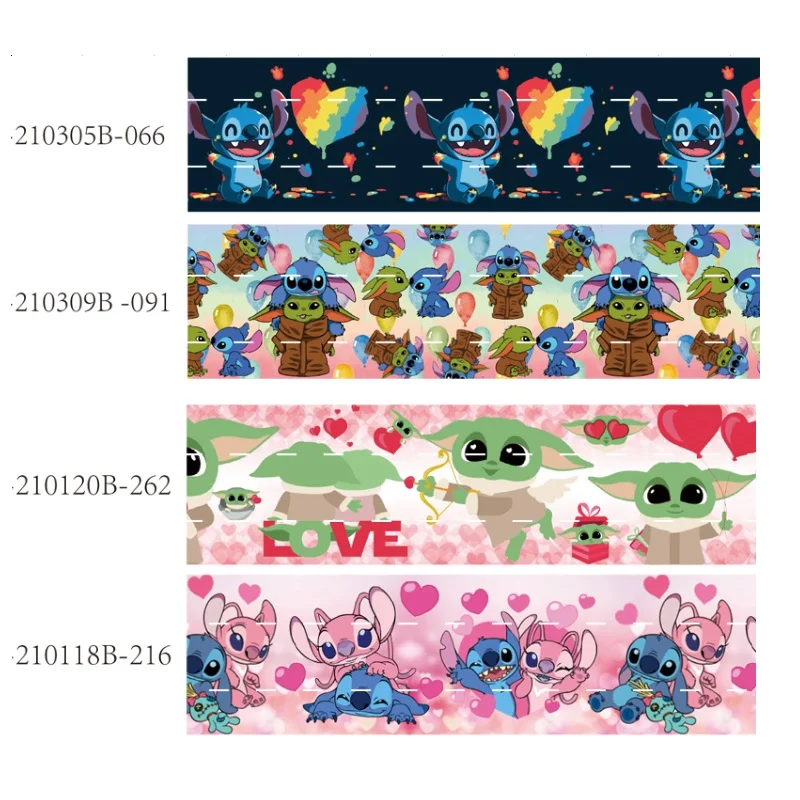 

10yards Printed Disney Cartoon Baby Yoda Stitch Grosgrain Ribbon 25mm for Bows DIY Craft Supplies Decoration Handmade Materials