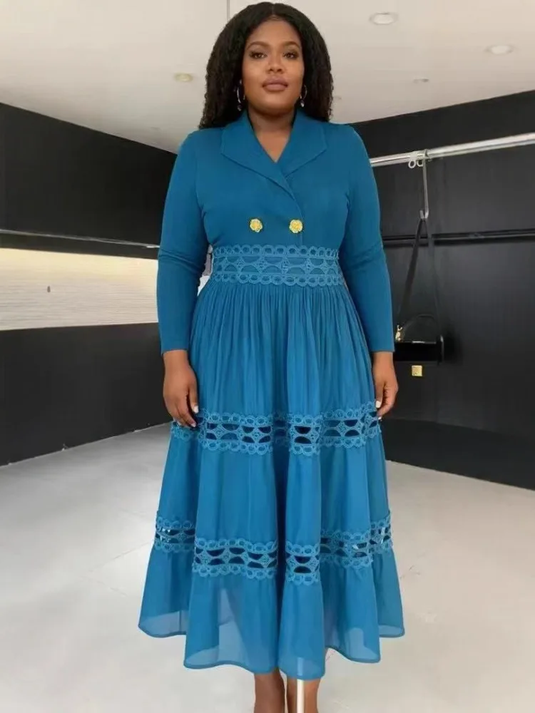 

Miyake Pleated Dress Women's High-end Lantern Sleeves Hollow Embroidery Waist Strap Temperament Fashionable Loose Long Dress