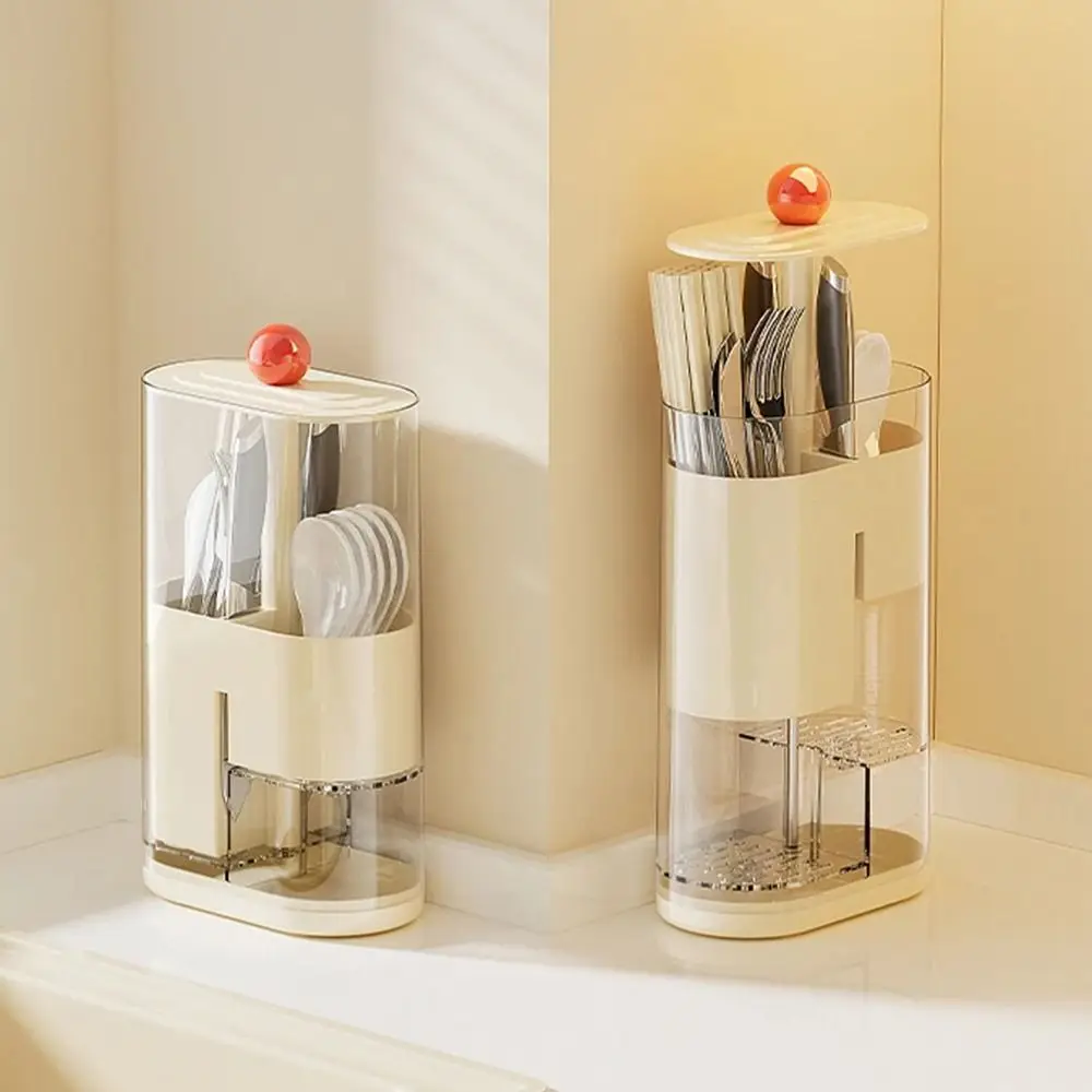 

Dustproof Automatic Lifting Holder Household Large Capacity Chopstick Storage Box Press Up and Down Transparent