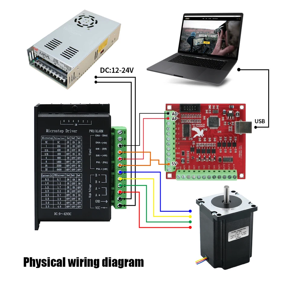 Nema23 2N.m 76mm stepper motor kit + TB6600 driver + Mach3 4 axis 