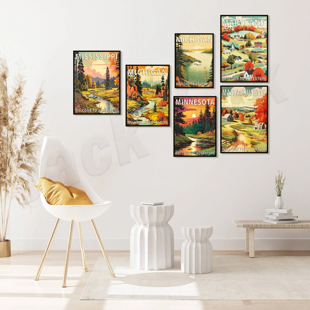 Maryland, Massachusetts, Michigan, Minnesota, Mississippi, Nevada, Missouri, Montana, New Hampshire, New Jersey landscape poster