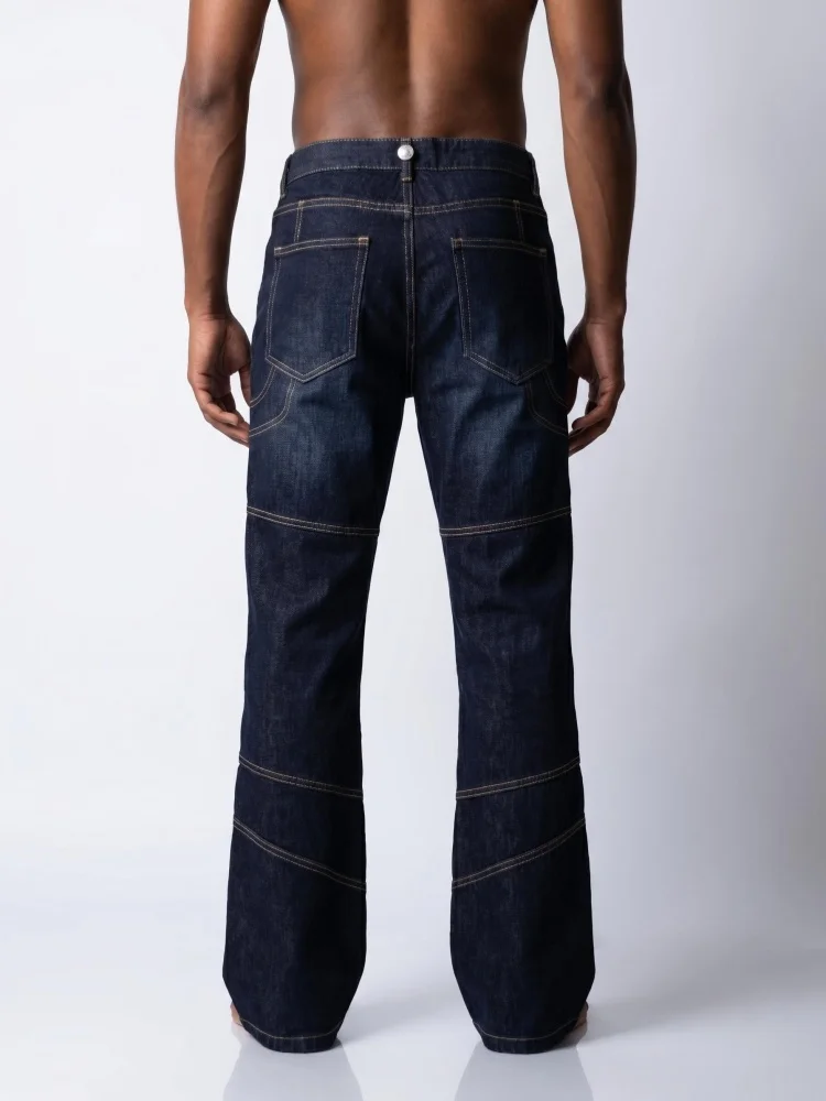 2026 Cyber Y2K Streetwear Patchwork Dark Blue Slim Jeans Pants For Men Clothing Straight Gothic Denim Trousers Pantalon Hombre