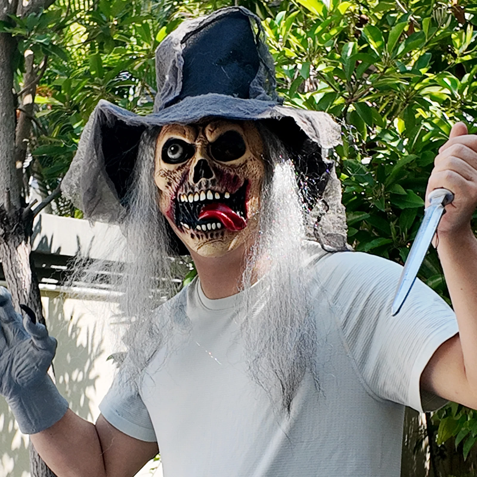 해골 마스크 할로윈 무서운 해골 유령 얼굴 한쪽 눈 라텍스 풀 페이스 마스크 소름끼치는 혀 뻗어나는 마스크 코스프레 의상 소품