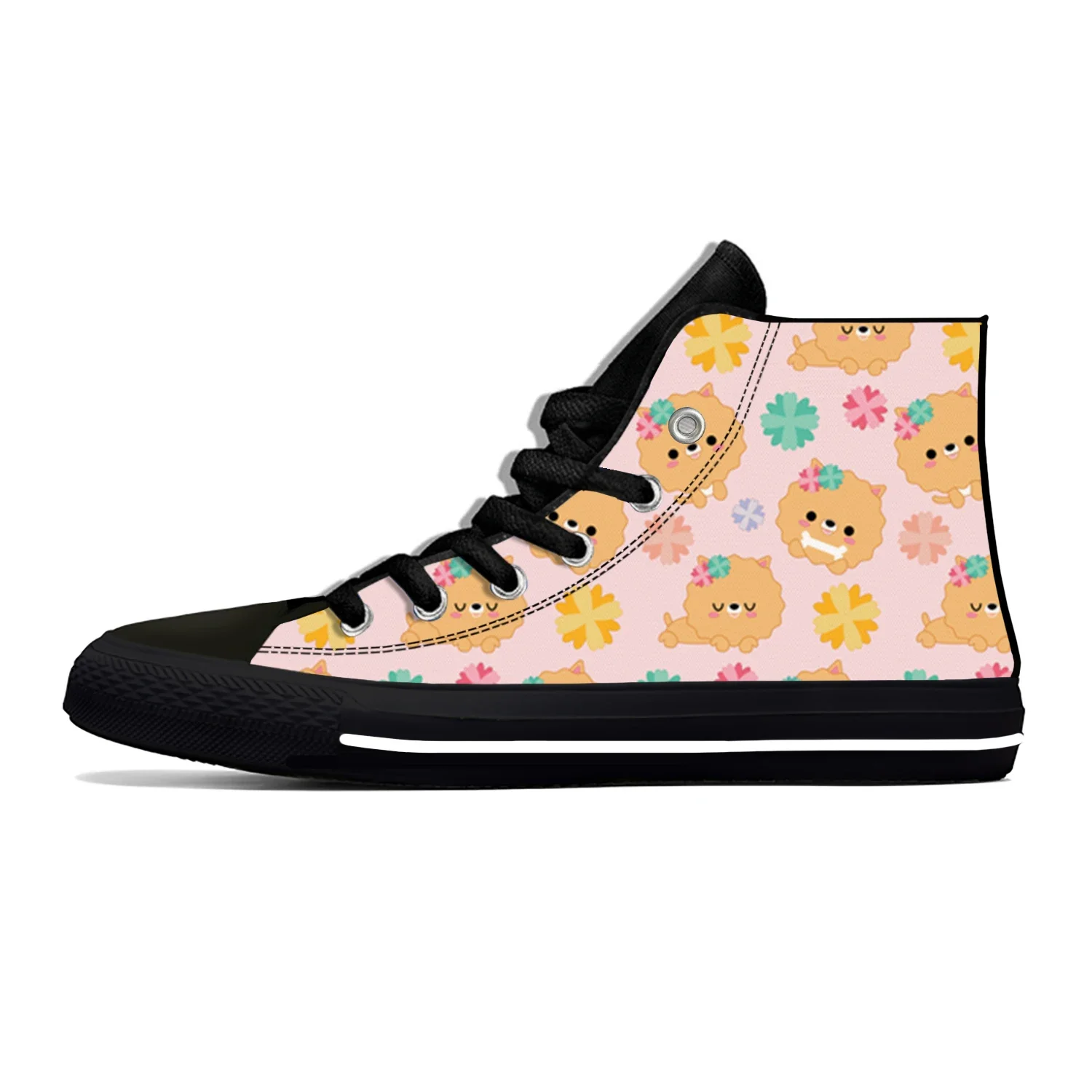 Hot Summer Pomeranian Animal Dog Cut Kawaii Fashion Lightweight High Top Canvas Shoes Men Women Casual Sneakers Board Shoes