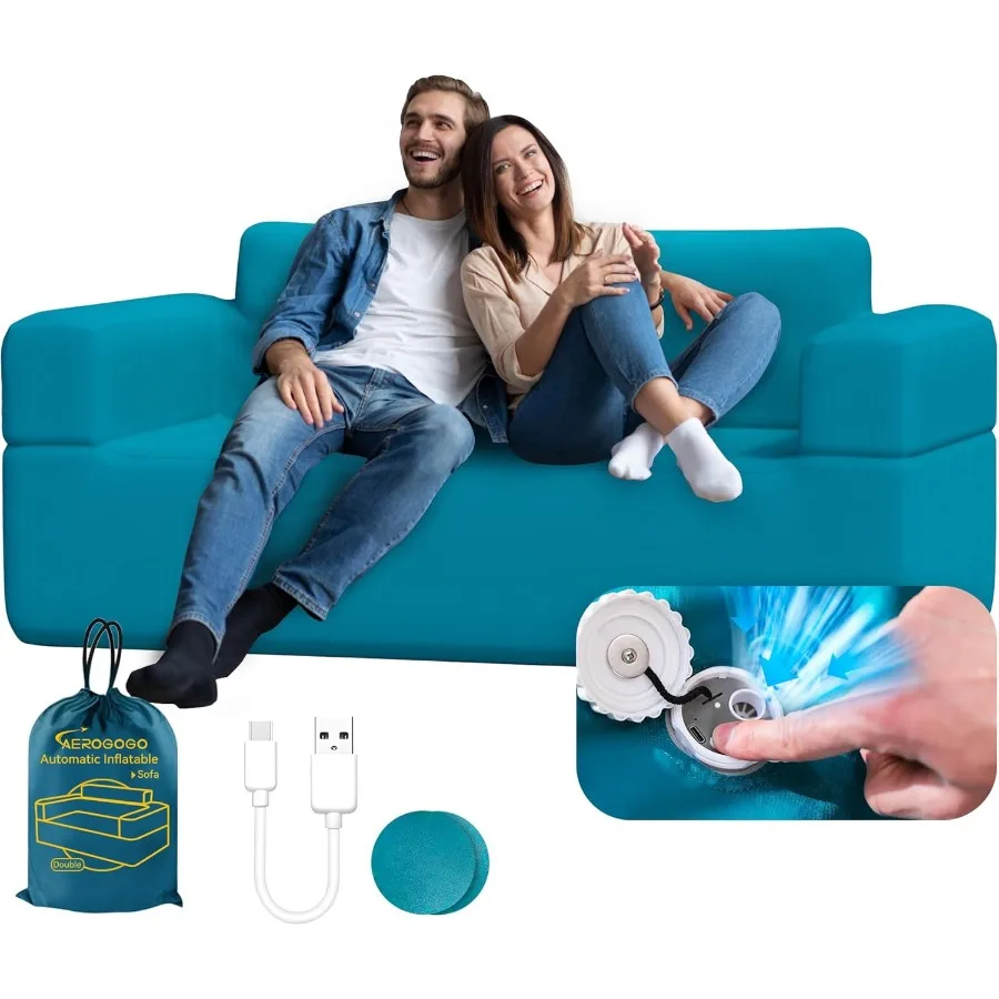 Inflatable Sofa Blow Up Sofa with Built-in Pump Multifunctional Portable Air Couch for Camping Inflatable Couch for Camping wit