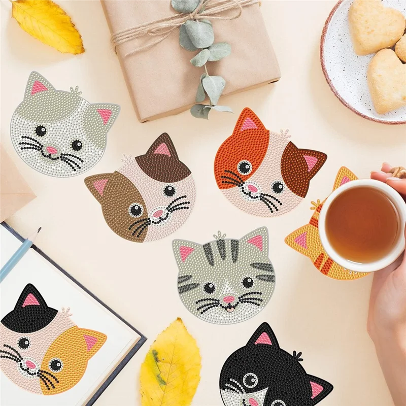 

【Gift】Diamond Mosaic Coasters 8Pcs Diamond Embroidery/Paintinging With Rhinestones/Cats Diamond Stone Placement Kit