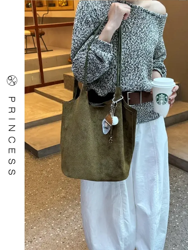 

Женская замшевая большая сумка Olive een, новинка 2025, ретро-дизайн, повседневная сумка-вед, большая сумка с мягкой ручкой, сумка на молнии