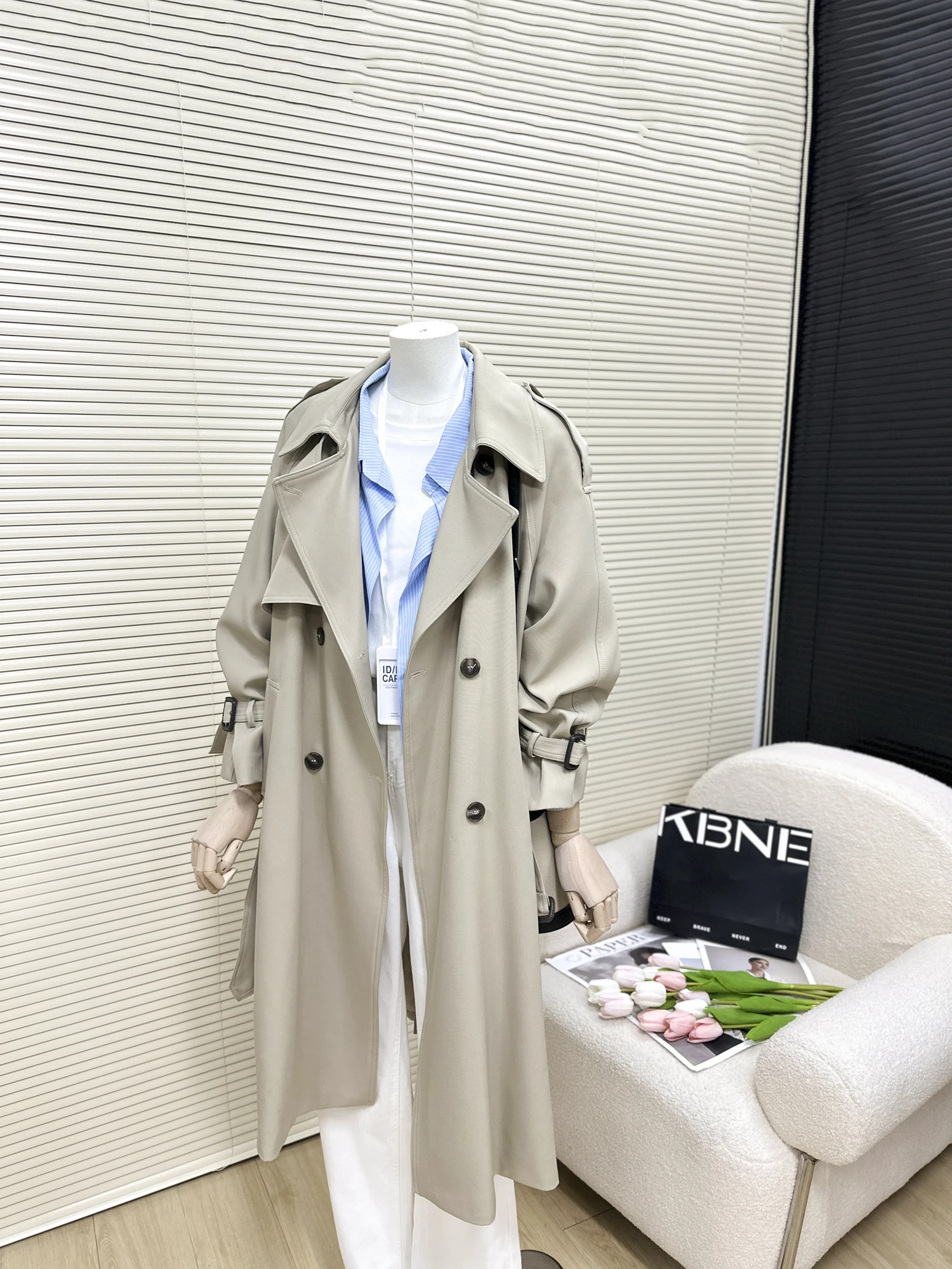 Chic Double Breasted Trench Coat For Women Spring Autumn Solid Color Loose Mid-length Coat Fashion Female Outerwear