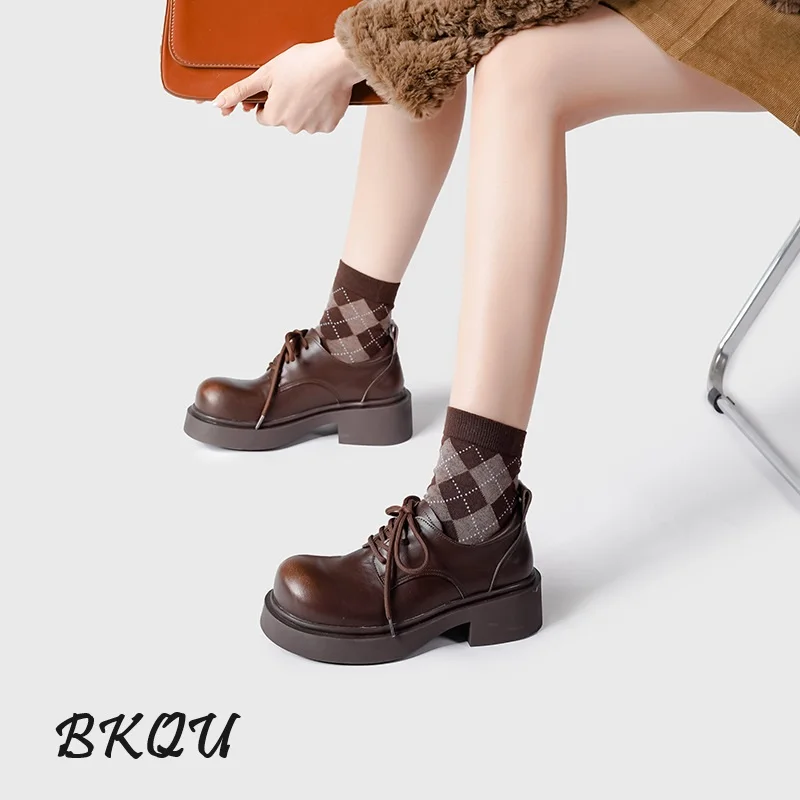 BKQU Maillard Vintage Mary Jane Single Platform Small Leather for Women 2024 New Big-head Lofford Than Shoes Lolita