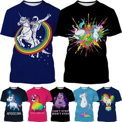 Summer hot selling unicorn 3D painted art T-shirt fashionable casual Harajuku fun animal neutral streetwear top
