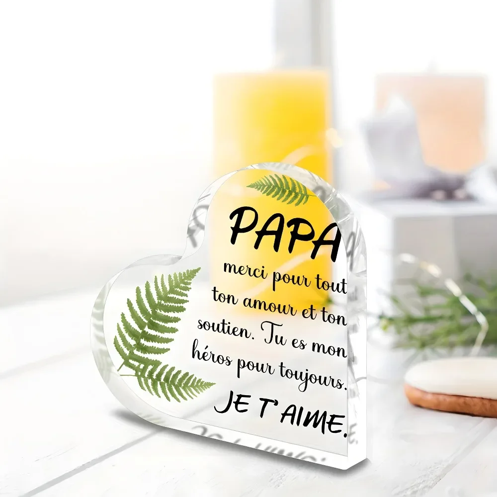 CIFBUY Acrylic Father Gift Plaque 2D Flat Heart Shaped Sentimental Keepsake Quote Ornament Versatile Desktop Display Decor Gift