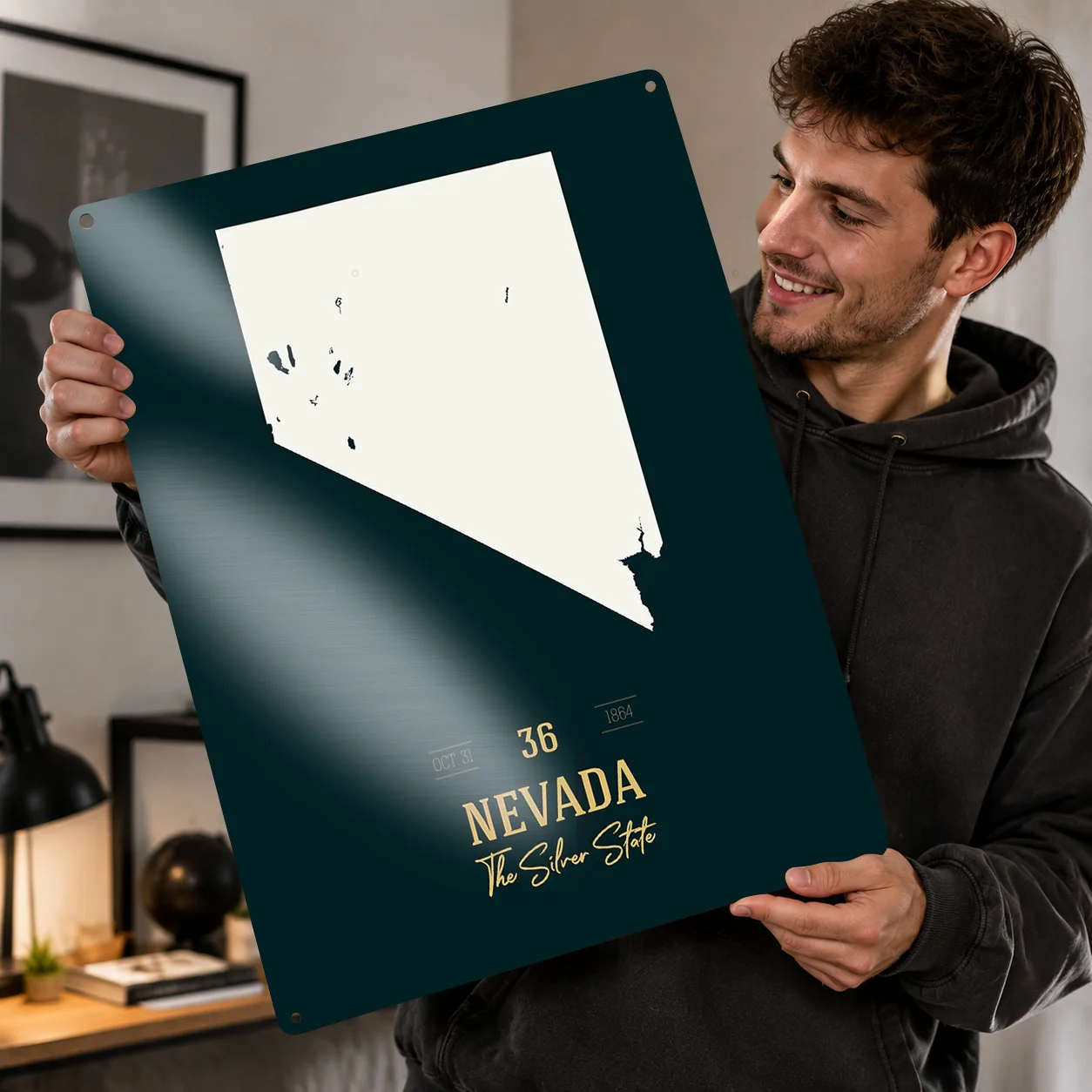 Nevada State Map USA Metal Poster Perfect Gift for Fans Lovers Personalized Wall Art Metal Sign for Interior Accessories House