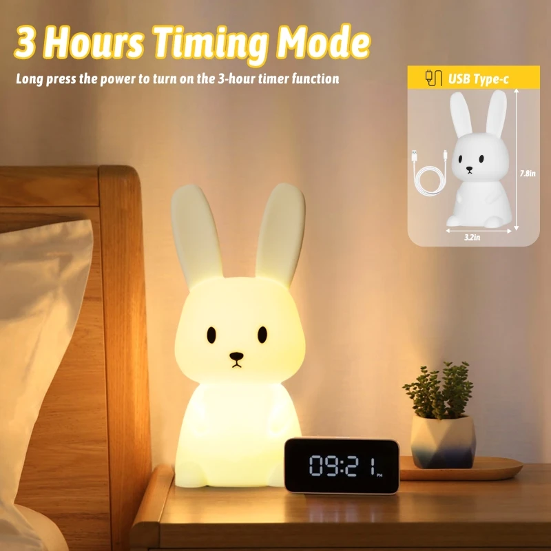 Creative Rabbit Silicone Pat Light LED Rechargeable Night Light Bedroom Bedside Sleeping Lighting Cute Children's Gift