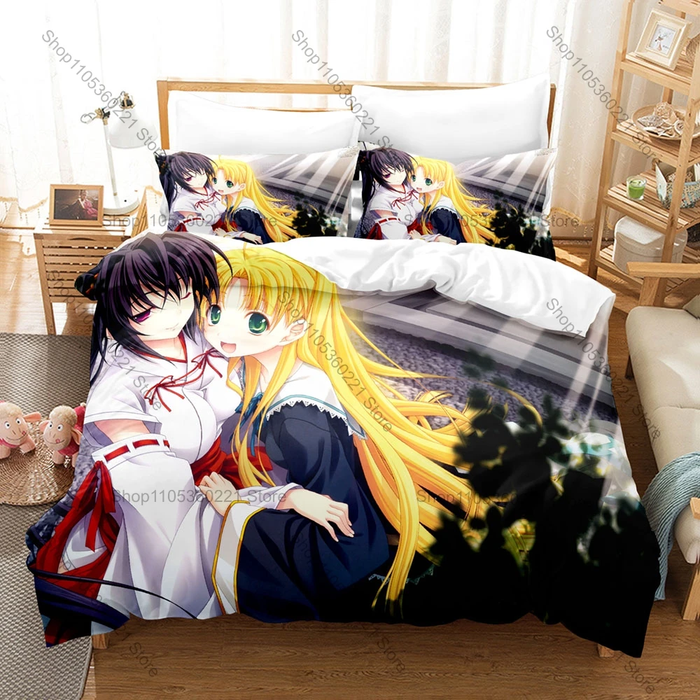 DxD Rias Red Hair Devil Queen School Uniform Demon Wing Purple Magic Anime Duvet Cover + 2 Pillowcases Otaku Anime Fan Bed Linen
