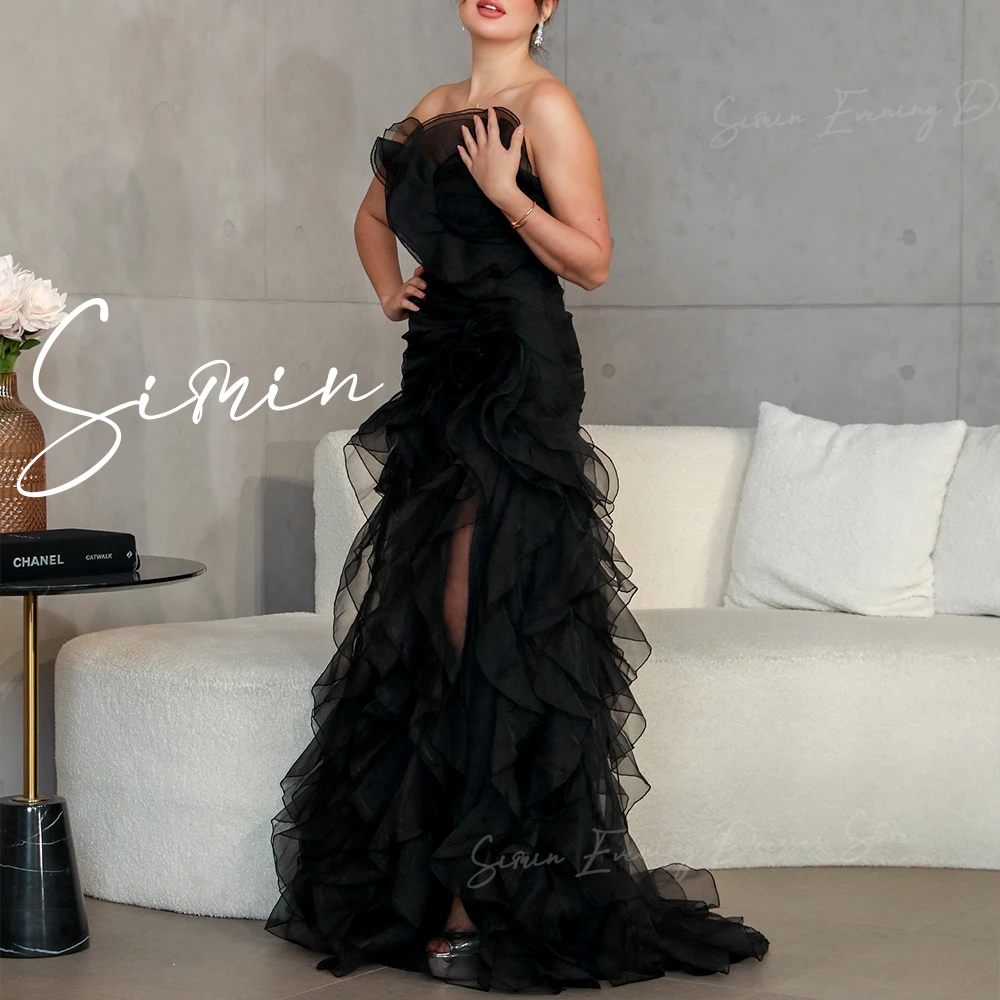 Simin Strapless Tulle Ruffle elegant formal Floor-Length women\'s evening gown فساتين سهرة Saudi Arab Luxury Party dresses 2024