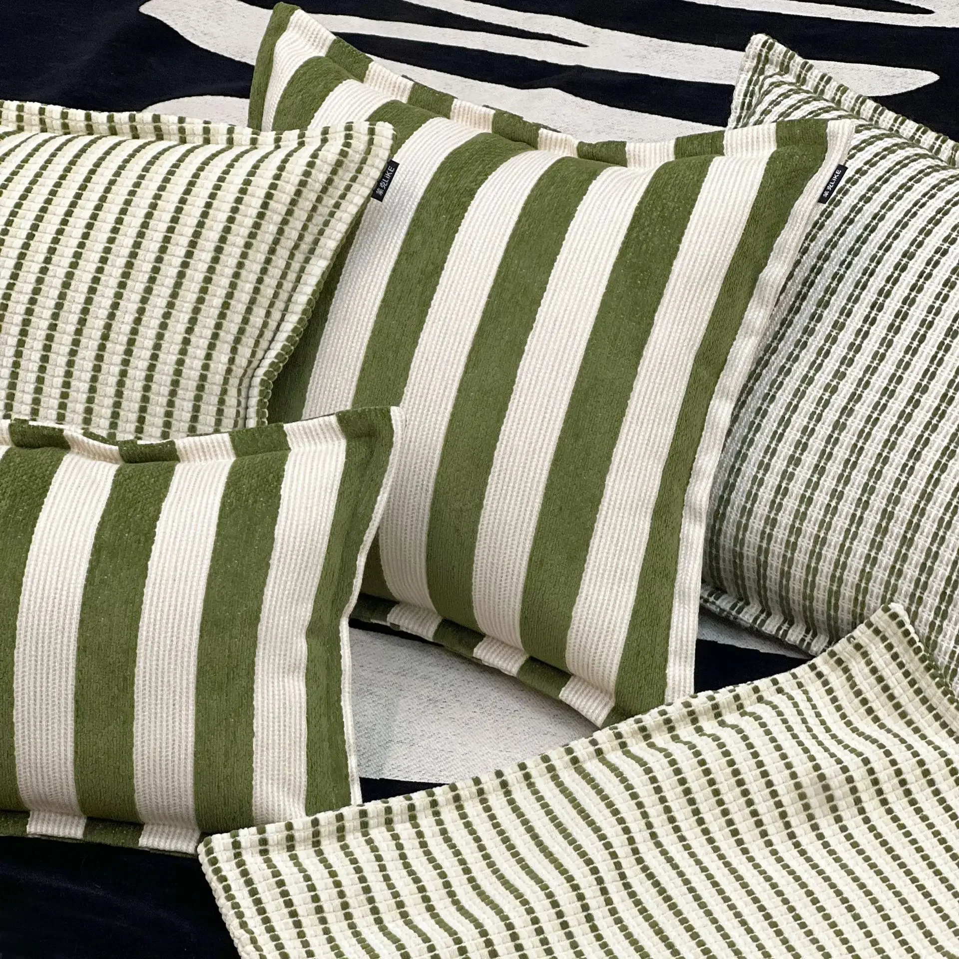 Retro Green Striped Jacquard Cushion Cover Linen-cotton Texture Pillow Covers Decorative Modern Luxury Home Decor Pillow Case