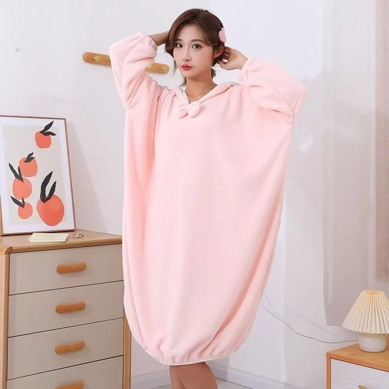 Bathrobe Woman Shower Thickened Long Coral Velvet Student Home Wear Solid Long-Sleeved Autumn Winter Robes Sleepwear Nightwear