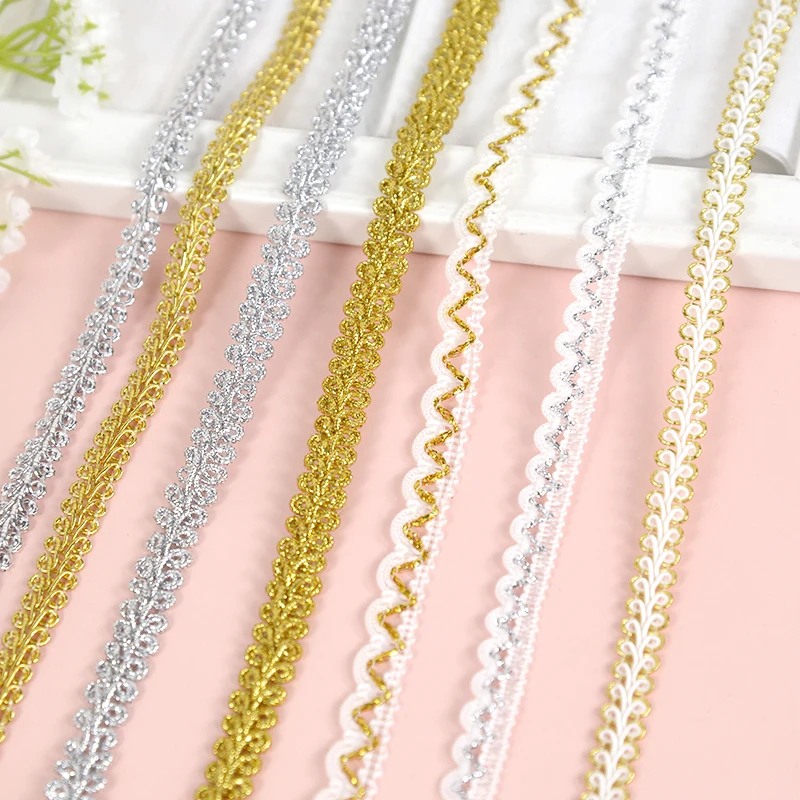 5M Gold Silver Lace Trim Ribbon Curve Lace Fabric Centipede Braided Ribbon Wedding Party Clothes DIY Sewing Garments Accessories