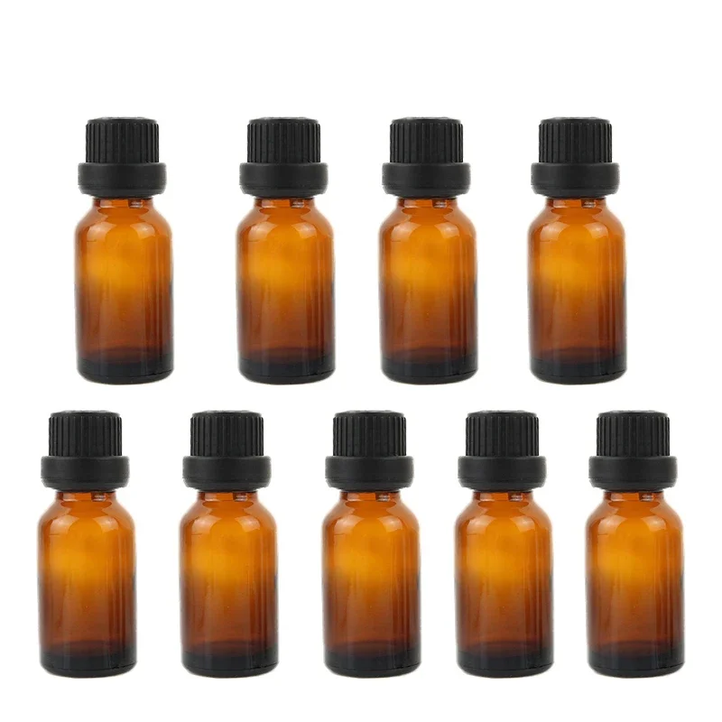 24 unids/lote botellas de vidrio de aceite esencial ámbar grueso de 15ml con tapa negra botellas cuentagotas rellenables para botellas de pipeta de aceite de masaje