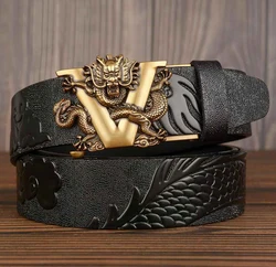 Cinturón de trinquete de cuero genuino para hombre, pretina de moda para vestido masculino con hebilla automática, ancho: 3,5 cm, largo: 105-125cm