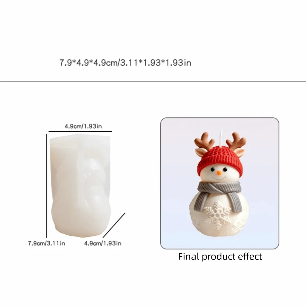 3D Christmas Snowman Candle Silicone Mold Flexible Heat Resistant Chocolate Mold BPA Free Split Mold Baking Mold Decor Crafts