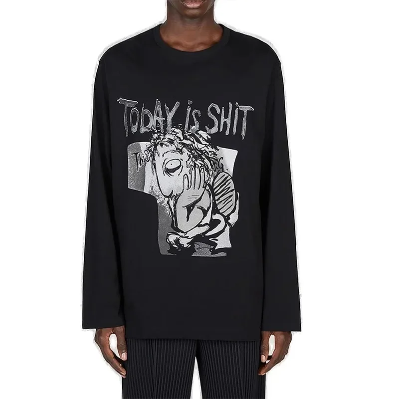 

YOJI OOAK темный галстук всего черная футболка с круглым вырезом и принтом граффити, высококачественный нишевый дизайн, осенний топ