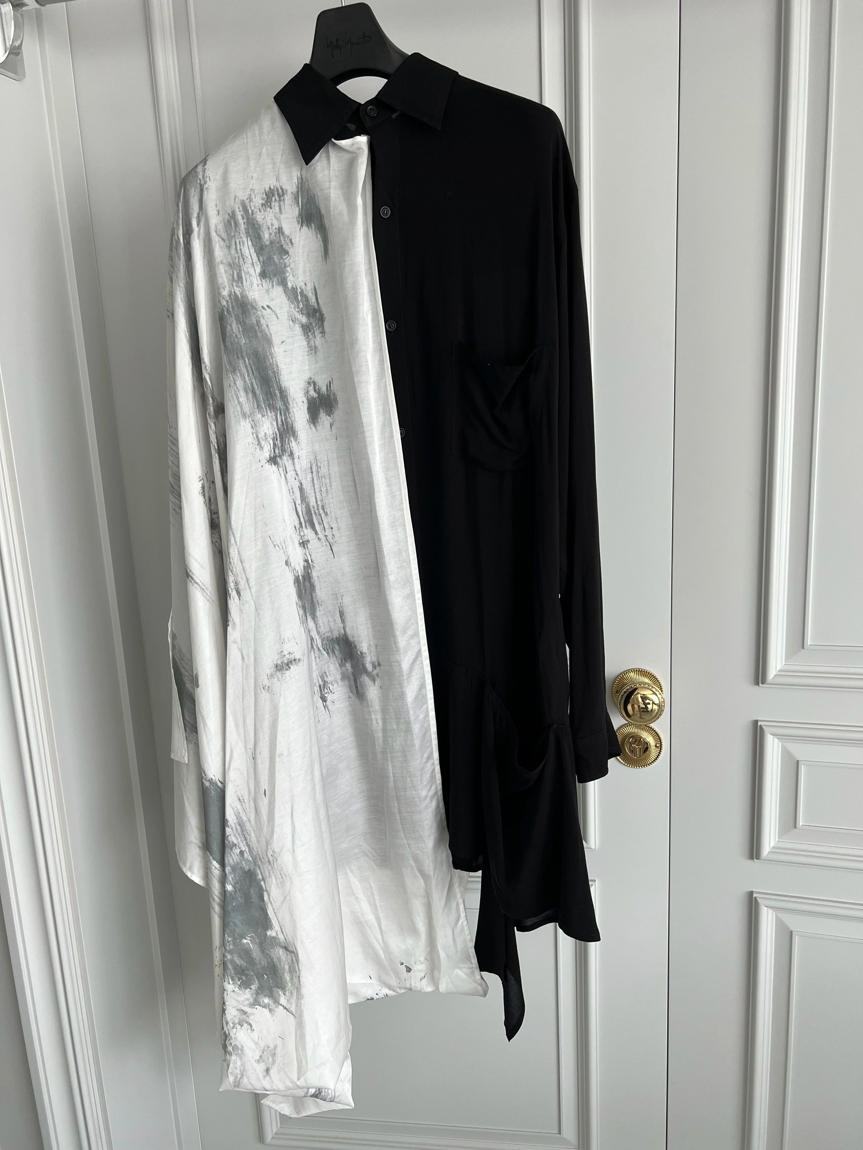 FANTASTIC Original Luxury design shirts White ink-splashed silk scarf mid-legth shirts oversied loose party elegant chic shirts