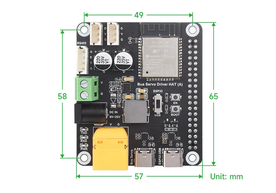 

Плата сервопривода WaveShare Line, полоса контроллера ESP32, вход 9 ~ 25 В, связь USB/UART, подходит для сервоприводов серии ST/SBL