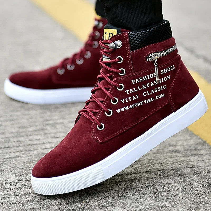 

2024 Spring Autumn High Top Men's Shoes Leather Men's Casual Sneaker Shoes Lace-up Wild Platform Sneakers Flat Vulcanized Shoes