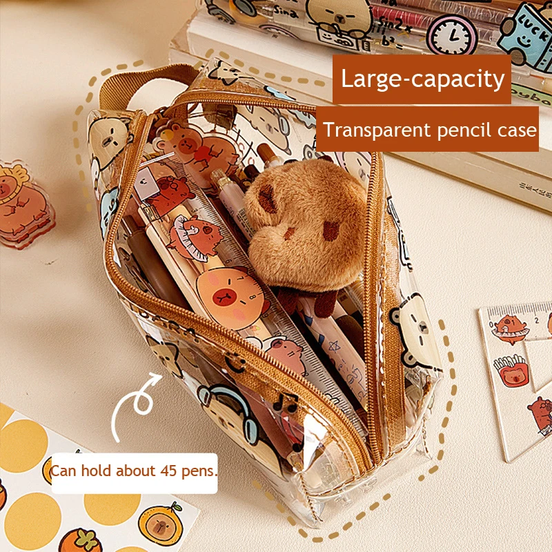 Capybara Transparent Pencil Case Cute Pencil Case Girl School Kit Aesthetic School Pencil Case Child Pencil Box Back To School