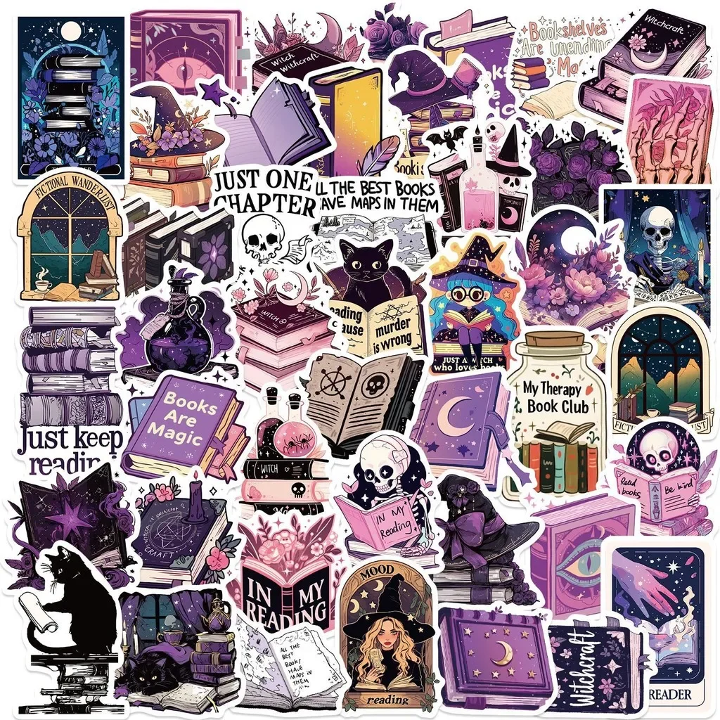 50PCS Purple Witch Books Reading Styles Graffiti Stickers For Luggage Phone Case Laptop Notebook Decals