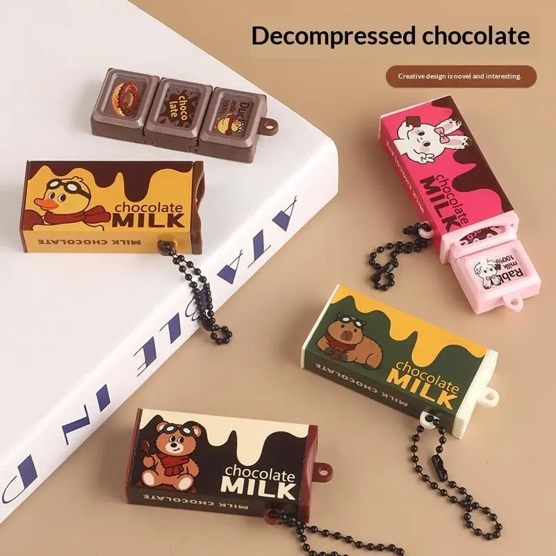 Simulation Chocolate Shaped Fidget Stress Relief Toy With Cartoon Patterns Portable Keychain Stress Relief For Kids Adults Gifts