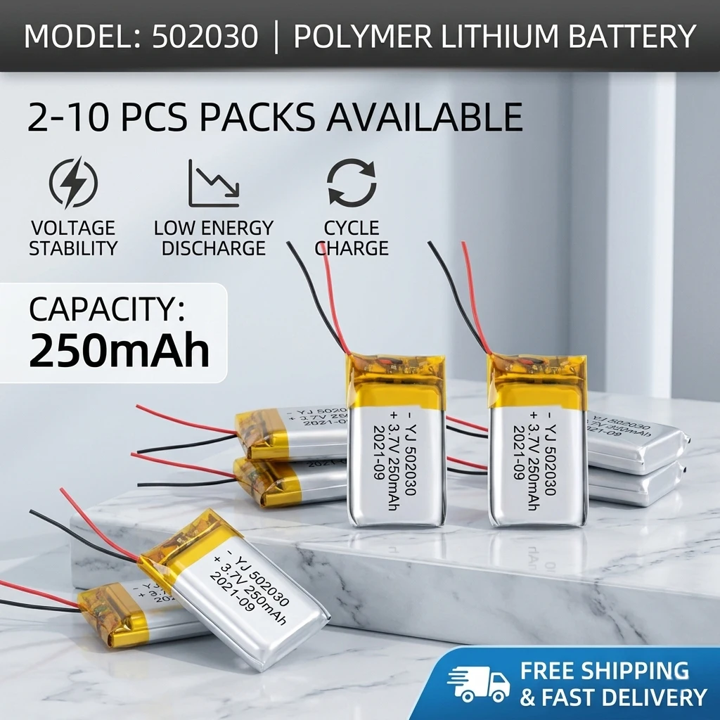 

502030 3.7V 250mAh High Capacity Lipo Battery Rechargeable Lithium Polymer Cell for Bluetooth Headset Selfie Stick Beauty Device