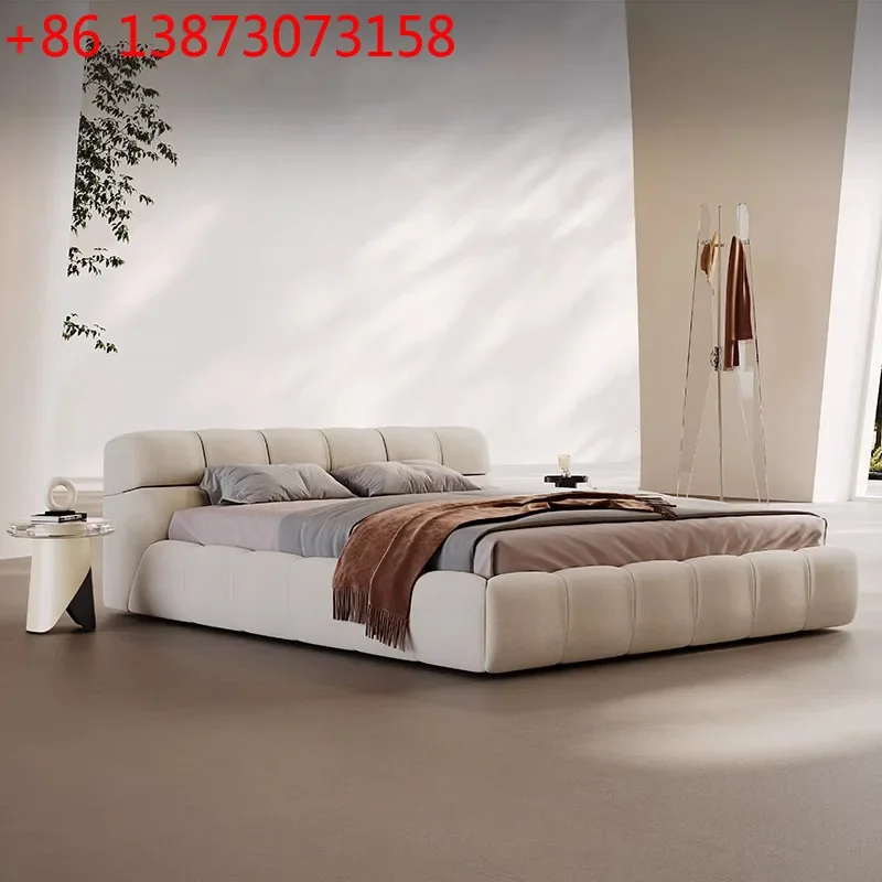 White Moonlight Puff Bed Master Bedroom Italian Minimalist Milk Fleece Queen Bed Light Luxury Modern Cream Wabi Sabi Double