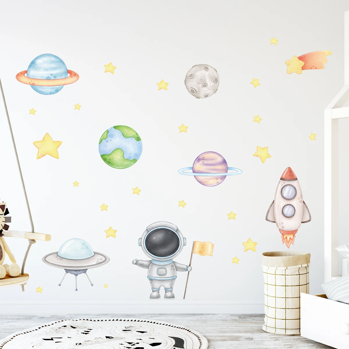 Cartoon Planet Rocket Astronaut Wall Stickers for Children Room Kids Room Decoration Baby Bedroom Decor for House Wall Decals
