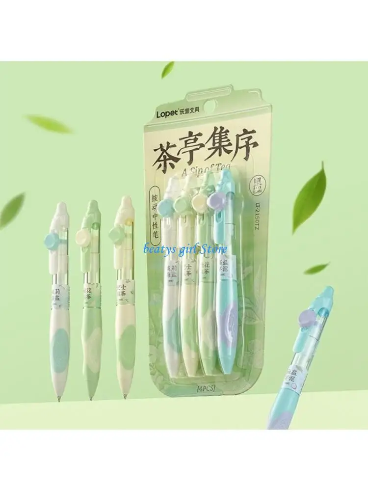 

C7AB Set of 4 0.5mm Roller Ball Pen Fine Point Pen For Exams Office School Writing Smooth Quick Drying Clicks Gel Pen Set