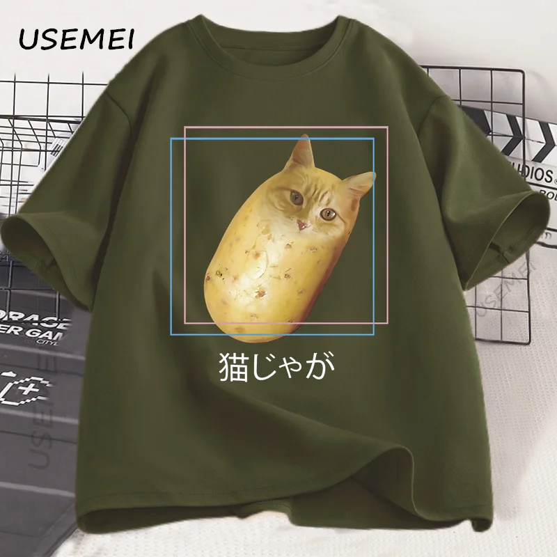 سخيفة البطاطس القط تي شيرت نيكو ميمي تي شيرت اليابانية كيتي مضحك التي شيرت القطن تيز الرجال النساء عادية المتضخم تي شيرت الملابس #4