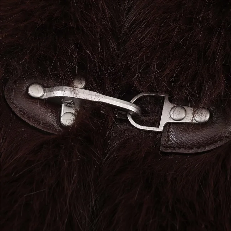 Elegant PU Fur Patchwork Jacket Women Loose Detachable Collar Lapel Double Breasted Jackets Female Fashion Winter Warm Outwear