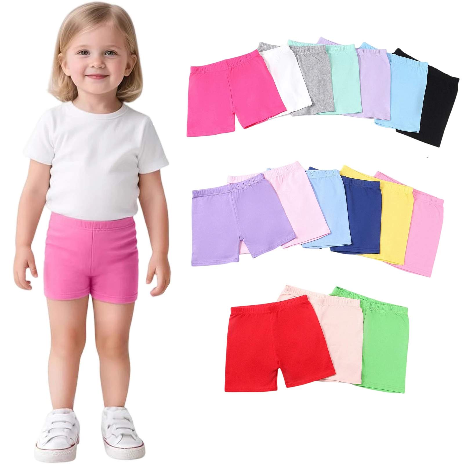 Summer Baby Girl Safety Pants Leggings Baby Basic Solid Color Elastic High Waist Three-Point Shorts Matching Dress Causal Shorts