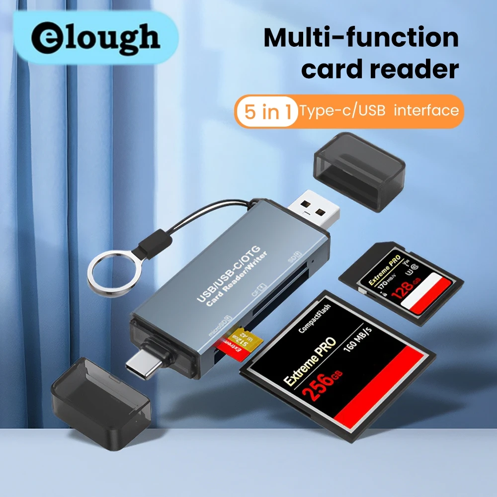 Elough-lector de tarjetas USB 3,0 5 en 1, tarjeta de memoria SD/CF/TF, Micro SD SLR, cámara tipo C, de doble uso OTG, USB para coche