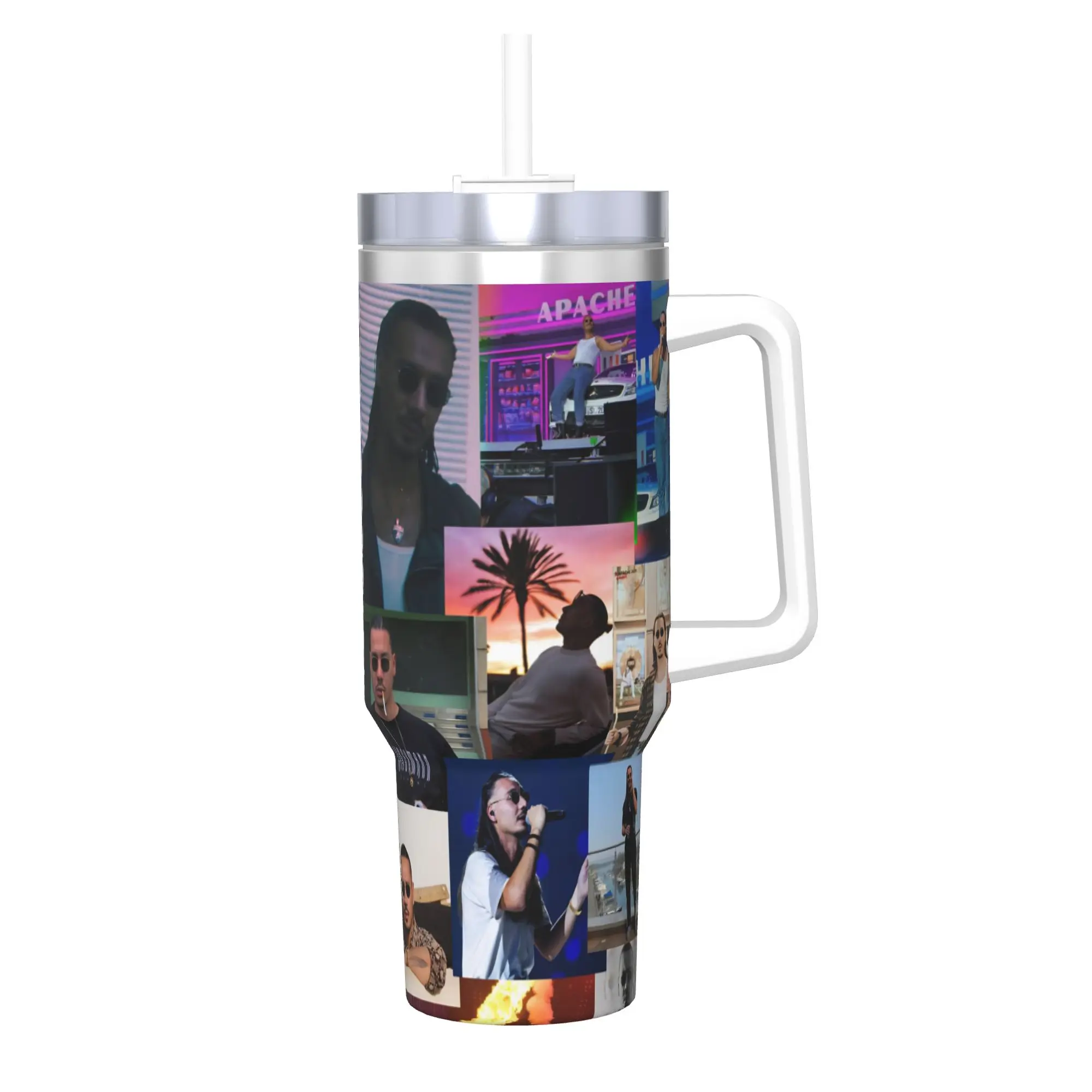 Apache207 Rapper Tumbler With Straw  Stainless Steel Mug Cups Double Wall Vacuum Insulated for Cold Or Hot 40oz