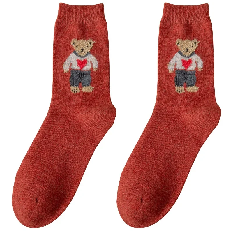 Cartoon Bear Socks Women Autumn Winter Thick Warm Socks Korean Cute Kawaii  Harajuku Designer Fashion Socks Women