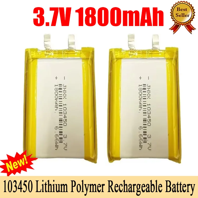 3.7V 1800mAh 103450 Polymer Lithium Rechargeable Battery Jst PH 2.0mm 2pin Plug for Camera GPS Navigator MP5 Bluetooth Headset