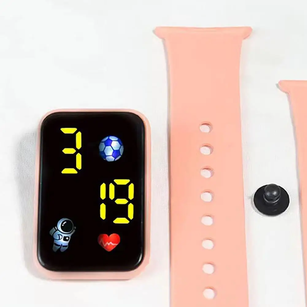 Montre électronique Spaceman pour enfants, écran tactile LED, bracelet en silicone souple, rectangle, grands chiffres, montre pour étudiants 03/Wear