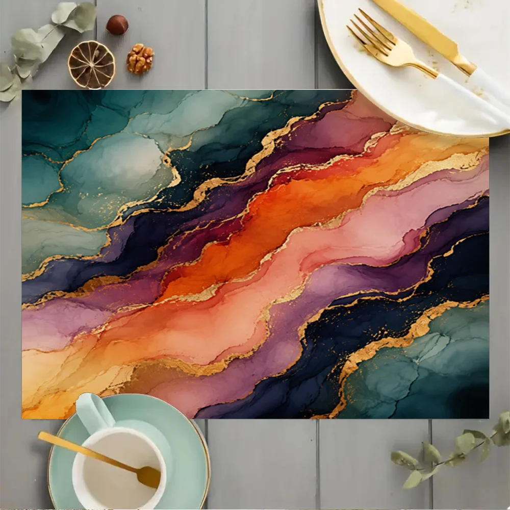 Elegant Abstract Gold Marble Art Placemat, Machine Washable Table Pad for Coffee Table, Dining Table and Home Decoration